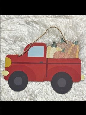 🩶5/$30 Red Farm Truck with Glittered Pumpkins Hanging Door Wall Hanging Decor